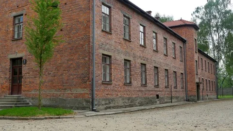 4K Brick Barrack Building, Three Quarter View, Auschwitz I Camp Stock Footage 72374205