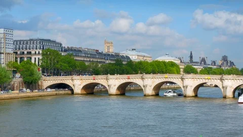 4K Bridge over Seine River, Paris France, Travel Landmark Tourism Landmark Stock Footage 72852307