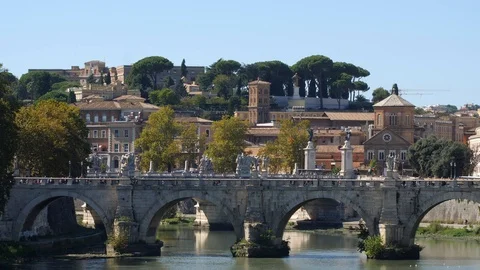 4K Bridge Over the Tiber River in Rome. Stock Footage 97521455