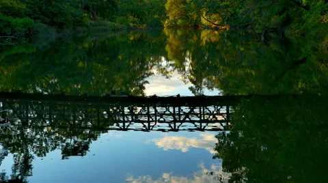 4K Bridge Reflection on Calm Ocean Water, Nature Park Landscape, Dusk Stock-Footage 68205699