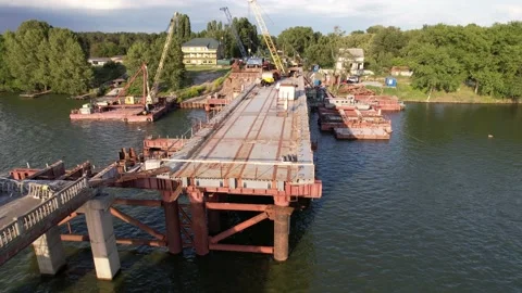 4K Bridgeconstruction on suburban road. Stock Footage 155327871