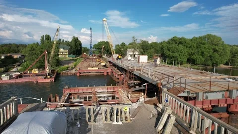 4K Bridgeconstruction on suburban road. Stock Footage 155335314