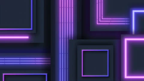 4K Bright neon animation of moving figures and lines on a dark background Stock Footage 276599233