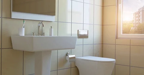 4k. Bright new bathroom interior Stock Footage 83655393
