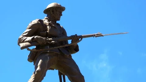 4K Bronze Solider War Memorial Statue Monument, Military Fighting, Remembrance Stock Footage 77532193