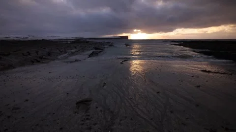 4k at the brough of birsay looking over to kitcheners memorial and markwick  Stock Footage 297768478