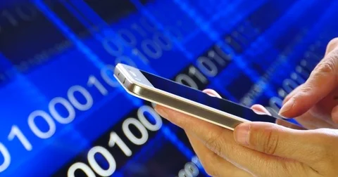 4k browsing on smartphone,Binary source code background,data digital display. Stock Footage 74753815