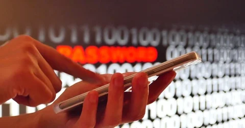 4k browsing on smartphone,Binary source code background,data digital display. Stock Footage 75228736