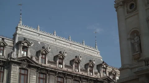 4k Bucarest building view street Stock Footage 68946035