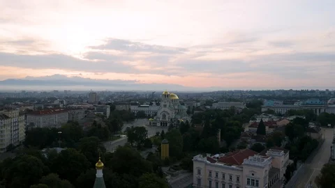 4K Bulgaria Sofia Sunrise Alexander Nevsky Cathedral Helicopter Footage Stock Footage 122462223
