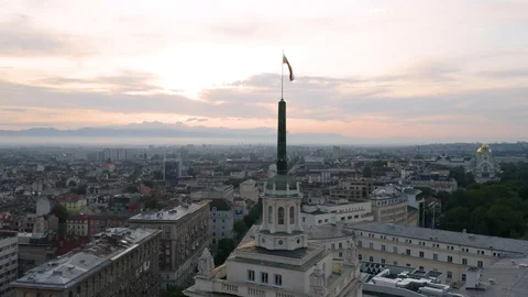 4K Bulgarian Flag Sofia Bulgaria Flagpoles Downtown Largo Independence Square Stock Footage 122462877