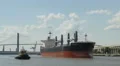4K Bulk Carrier Ship and Tugboat On Savannah River 4k or 4k+ Resolution