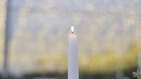 4k burning candles decorates a wedding party, ambiance, light,white Video stock 229836766
