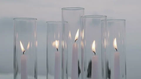 4k burning candles decorates a wedding party, ambiance, light,white 库存影片 229836838