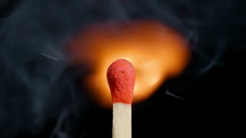 4K - Burning classic match in the wind. Close-up Video stock 261313082