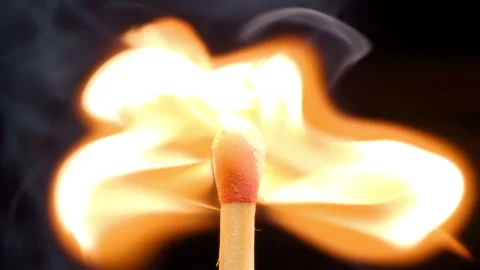 4K - Burning match in the wind. Close-up Stock Footage 265251279