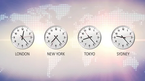4K Business clock counting down  News morning background. Four time zone Stock Footage 111947399