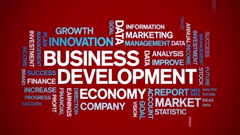 4k Business Development Animated Tag Word Cloud,Text Animation seamless loop. Stock Footage 144968703