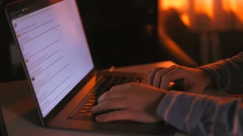 4k Business man using busy working on laptop computer late night Stock Footage 161017784