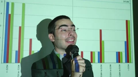 4K Business Presentator Talking Into Mic Stock Footage