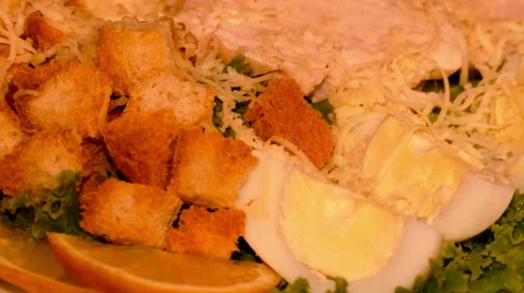 4k – Caesar salad on plate 02 Stock Footage 55617838