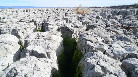 4K California Drought Moving down toward Cracking Mud in Tule Lake NWR Stock Footage 204059252