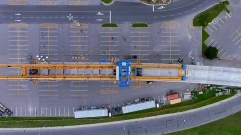 4K camera drone top down view of the contruction site of the REM (Metropolita Video stock 163299707