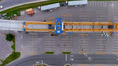 4K camera drone top down view of the contruction site of the REM (Metropolita Video stock 163769504