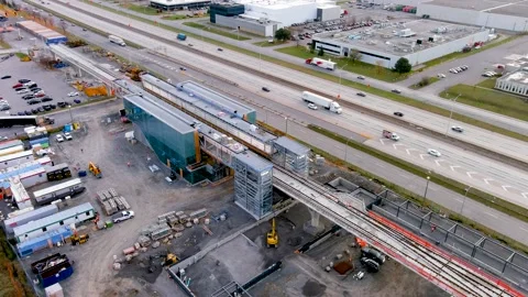 4K camera drone, ultra definition aerial view of the construction site of the Video stock 166064241