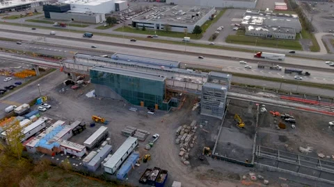 4K camera drone, ultra definition aerial view of the construction site of the 스톡 동영상 166064437