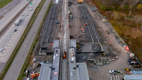 4K camera drone, ultra definition aerial view of the construction site of the 스톡 동영상 166064487