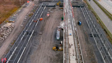 4K camera drone, ultra definition aerial view of a construction site 스톡 동영상 166101570