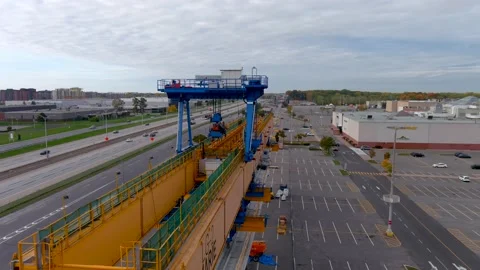 4K camera drone view of the construction site of the REM (Metropolitan Expres Stock Footage 164001385