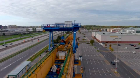 4K camera drone view of the construction site of the REM (Metropolitan Expres 스톡 동영상 164001890