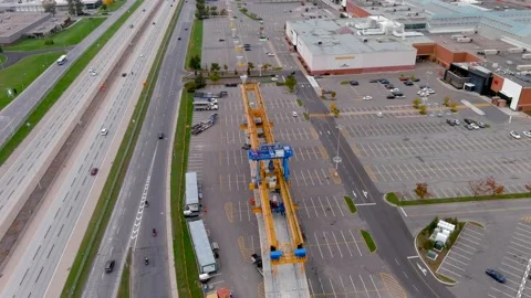 4K camera drone view of the construction site of the REM (Metropolitan Expres Vídeos de archivo 164562353