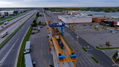 4K camera drone view of the construction site of the REM (Metropolitan Expres Vídeos de archivo 164562603