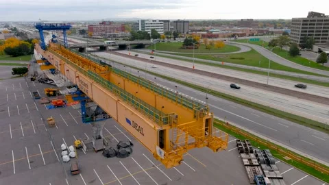 4K camera drone view of the construction site of the REM (Metropolitan Expres Vídeos de archivo 164565152