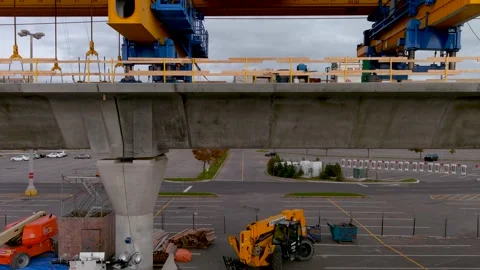 4K camera drone view of the construction site of the REM (Metropolitan Expres Video stock 164566537