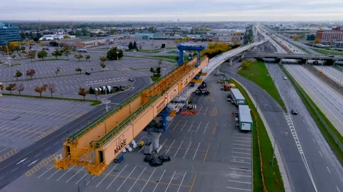 4K camera drone view of the construction site of the REM (Metropolitan Expres Vídeos de archivo 164566984