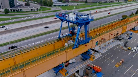 4K camera drone view of the construction site of the REM (Metropolitan Expres 動画素材 166103242