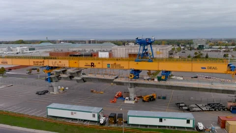 4K camera drone view of the contruction site of the REM (Metropolitain Expres Video stock 163167947