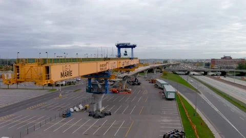 4K camera drone view of the contruction site of the REM (Metropolitain Expres Stock Footage 163169356