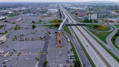 4K camera drone view of the contruction site of the REM (Metropolitain Expres 스톡 동영상 163170078