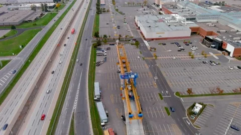 4K camera drone view of the contruction site of the REM (Metropolitain Expres 스톡 동영상 163170296
