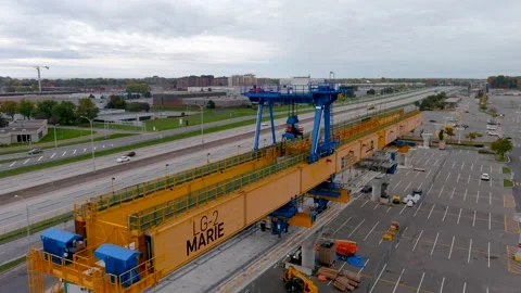 4K camera drone view of the contruction site of the REM (Metropolitain Expres 스톡 동영상 163171023