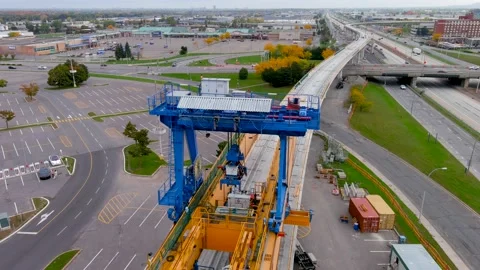 4K camera drone view of the contruction site of the REM (Metropolitan Express 스톡 동영상 163297361