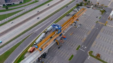 4K camera drone view of the contruction site of the REM (Metropolitan Express Stock Footage 163297912