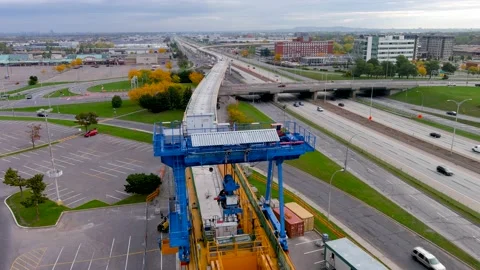 4K camera drone view of the contruction site of the REM (Metropolitan Express 스톡 동영상 163297997