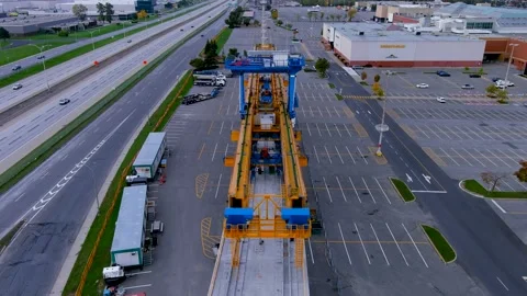 4K camera drone view of the contruction site of the REM (Metropolitan Express 스톡 동영상 163299927