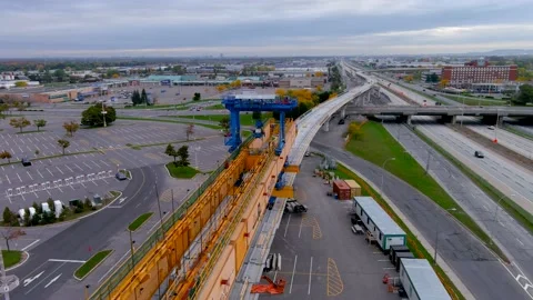 4K camera drone view of the contruction site of the REM (Metropolitan Express Video stock 163300144